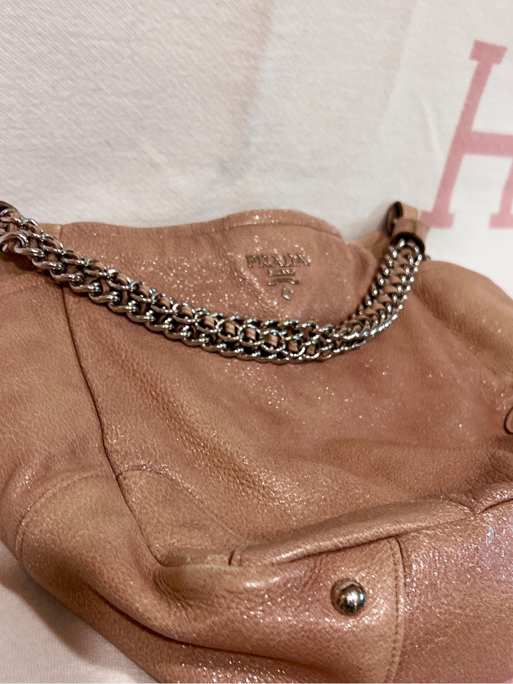 PRADA⭐️Rusty Tan Leather Vitello Daino Shoulder Bag with Chain Strap - Picture 6 of 11